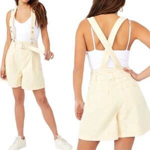 Free People Bittersweet Shortalls Overalls Shorts Jeans Pastel Yellow 25